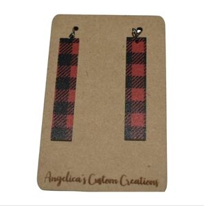 Red & Black Buffalo Plaid Wood Drop Earrings